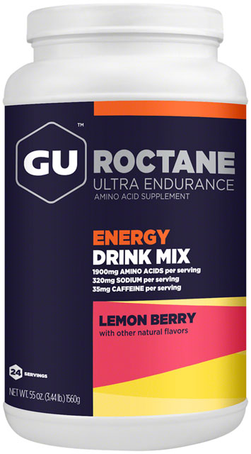 GU Roctane Energy Drink Mix - Lemon Berry, 24 Serving Canister