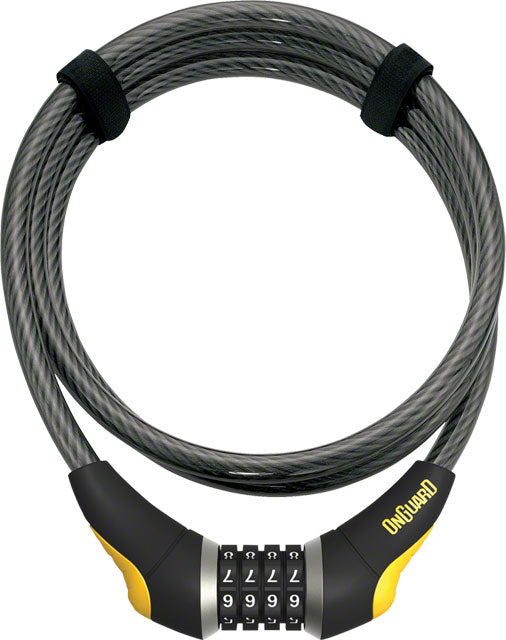 OnGuard Akita Resettable Combo Cable Lock: 6' x 12mm, Gray/Yellow